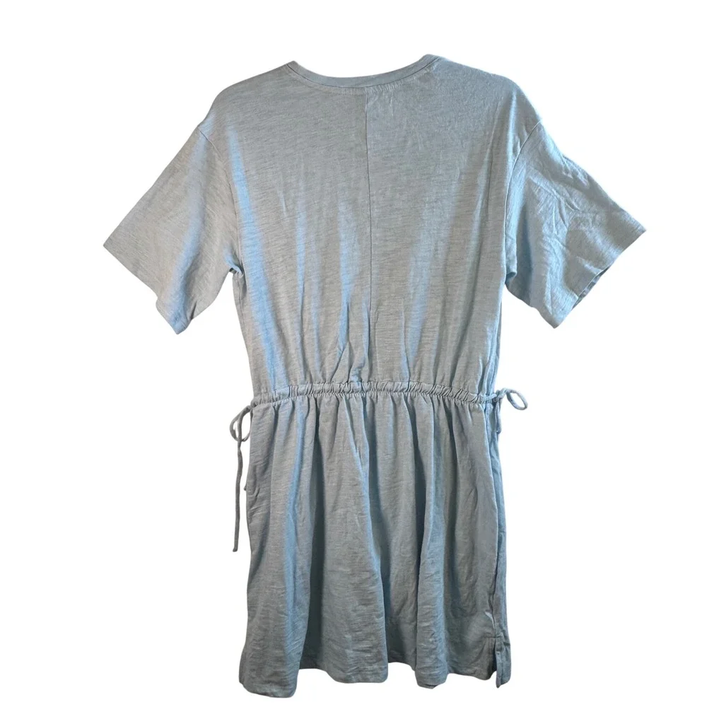 Old Navy T-Shirt Dress Cotton Slub Knit Light Blue Drawstring Waist Mini Medium